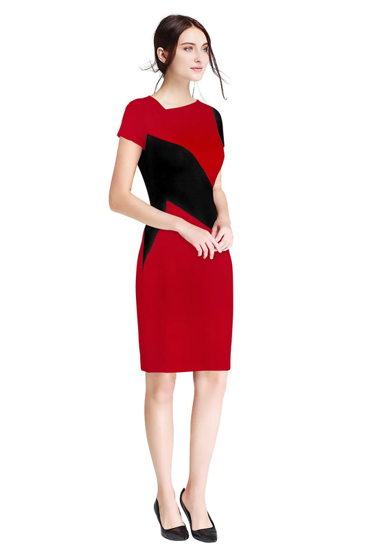 Red & Black Colourblocked Sheath Dress