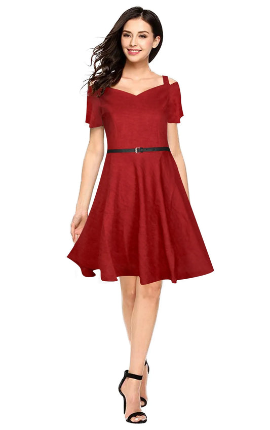 Fit & Flare Dress with Black Belt