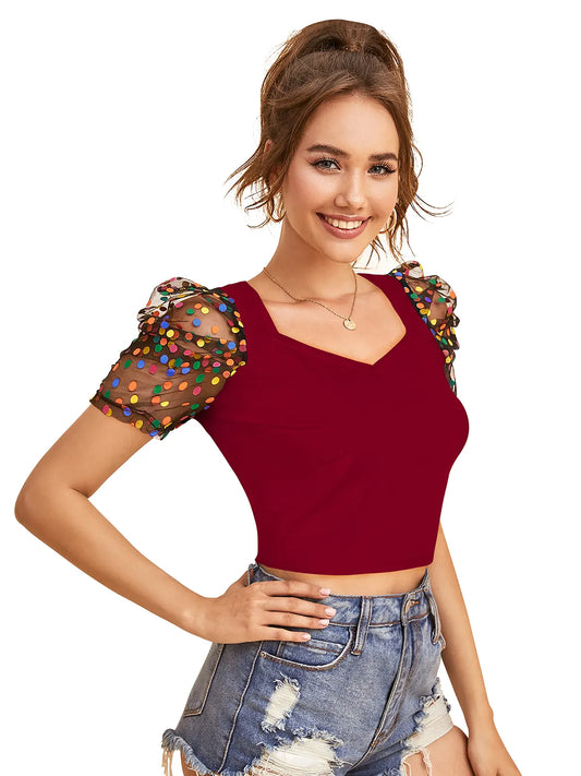 Polka Dot Puff Sleeve Top