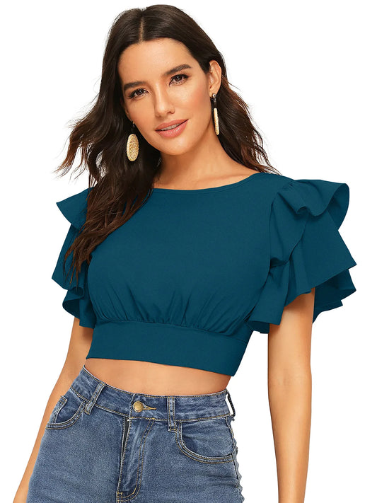 Ruffle Sleeve Crop Top