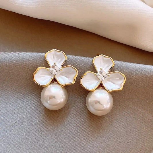 Floral Pearl Stud Earrings