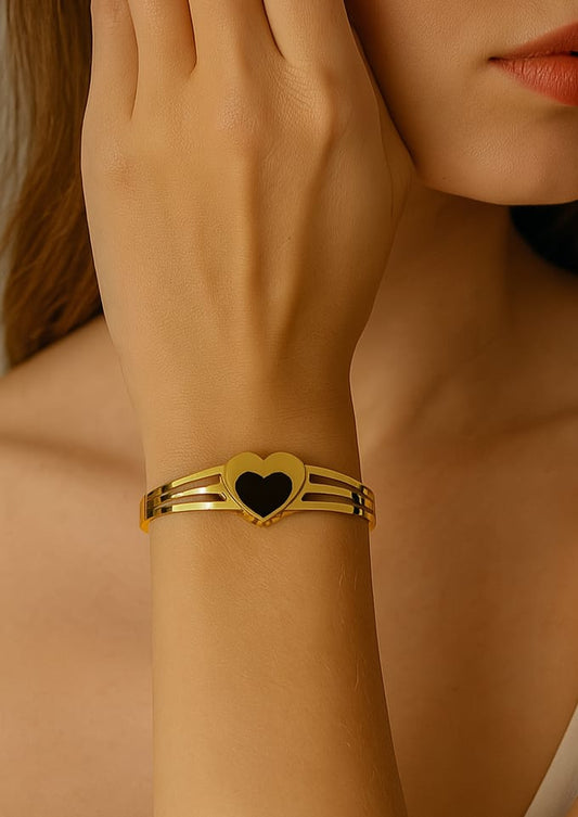 Midnight Heart Cuff – Black & Gold Bracelet