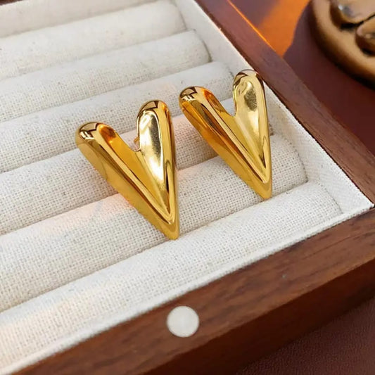 Hammered Gold V Earrings