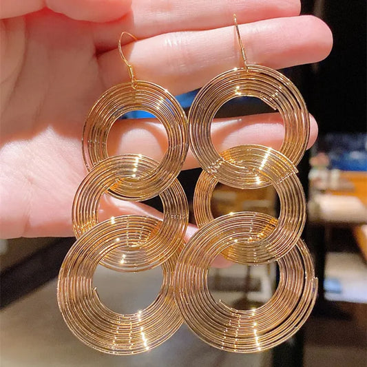 Gold Concentric Loop Drop Earrings