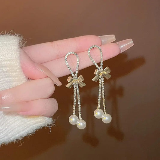Bow & Pearl Drop Earrings