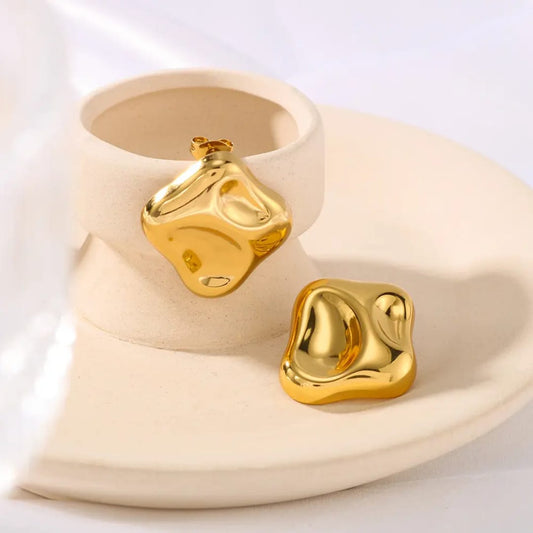 Abstract Gold Stud Earrings