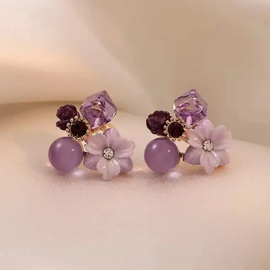 Elegant Floral & Gemstone Drop Earrings
