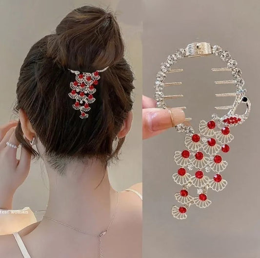 Crimson Cascade Hair Comb Clip