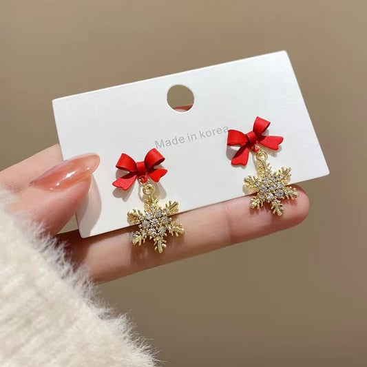 Snowflake Charm Bow Earrings