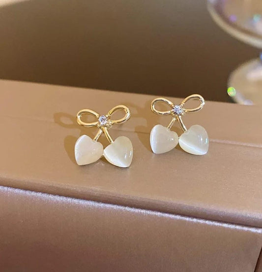 Pearlescent Bow & Heart drop Earrings