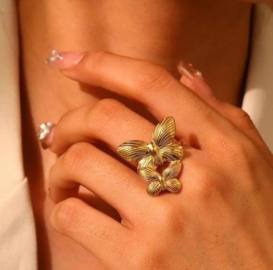 Twin Butterfly Gold Statement Ring