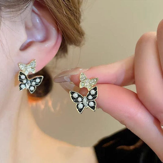 Black & Gold Butterfly Drop Earrings