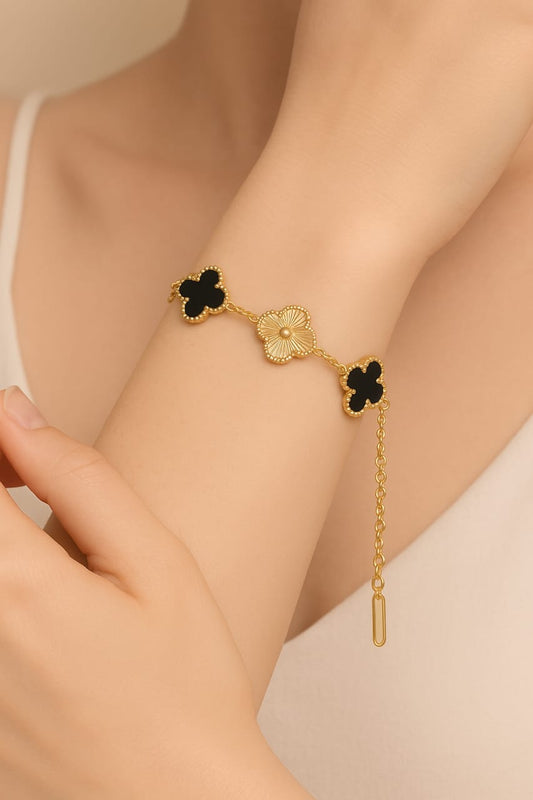 Signature Clover Bracelet – Black & Gold