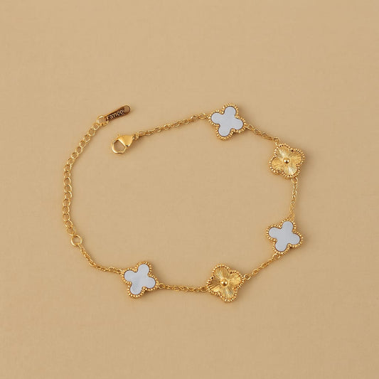 Trio Clover Bracelet – White & Gold