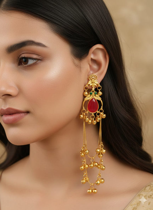Gulnaar Radiance: Red Teardrop Heritage Earring