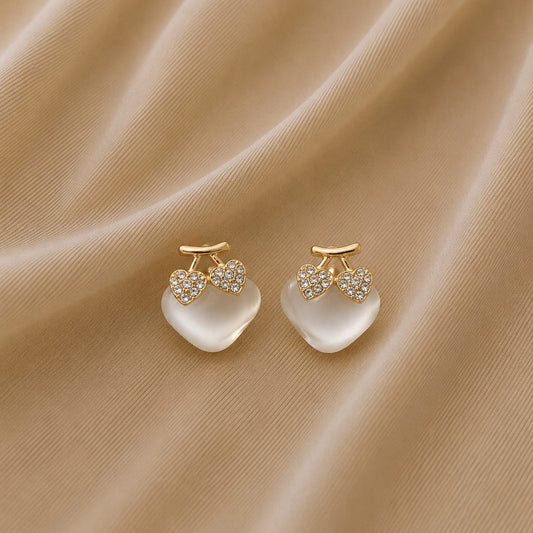 Gold Heart & Frosted Bead Earrings