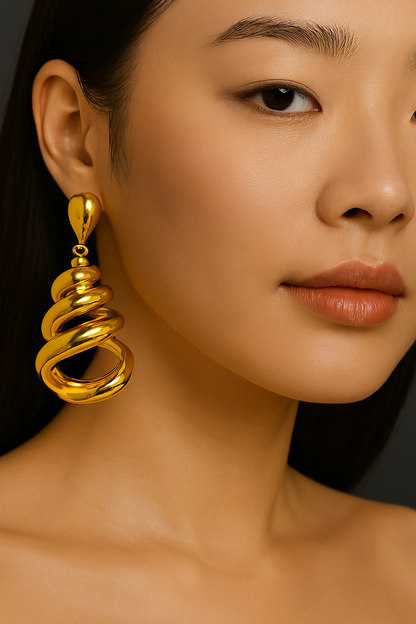 Sculptural Gold Spiral  Earrings
