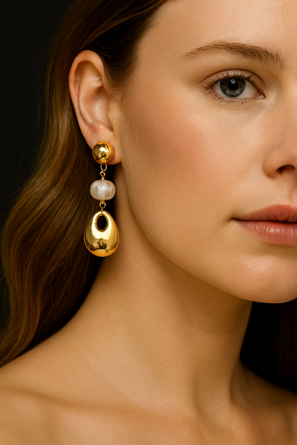 Gold & Pearl Teardrop Earrings