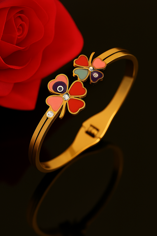 Clover Charm Bangle – Enamel & Evil Eye