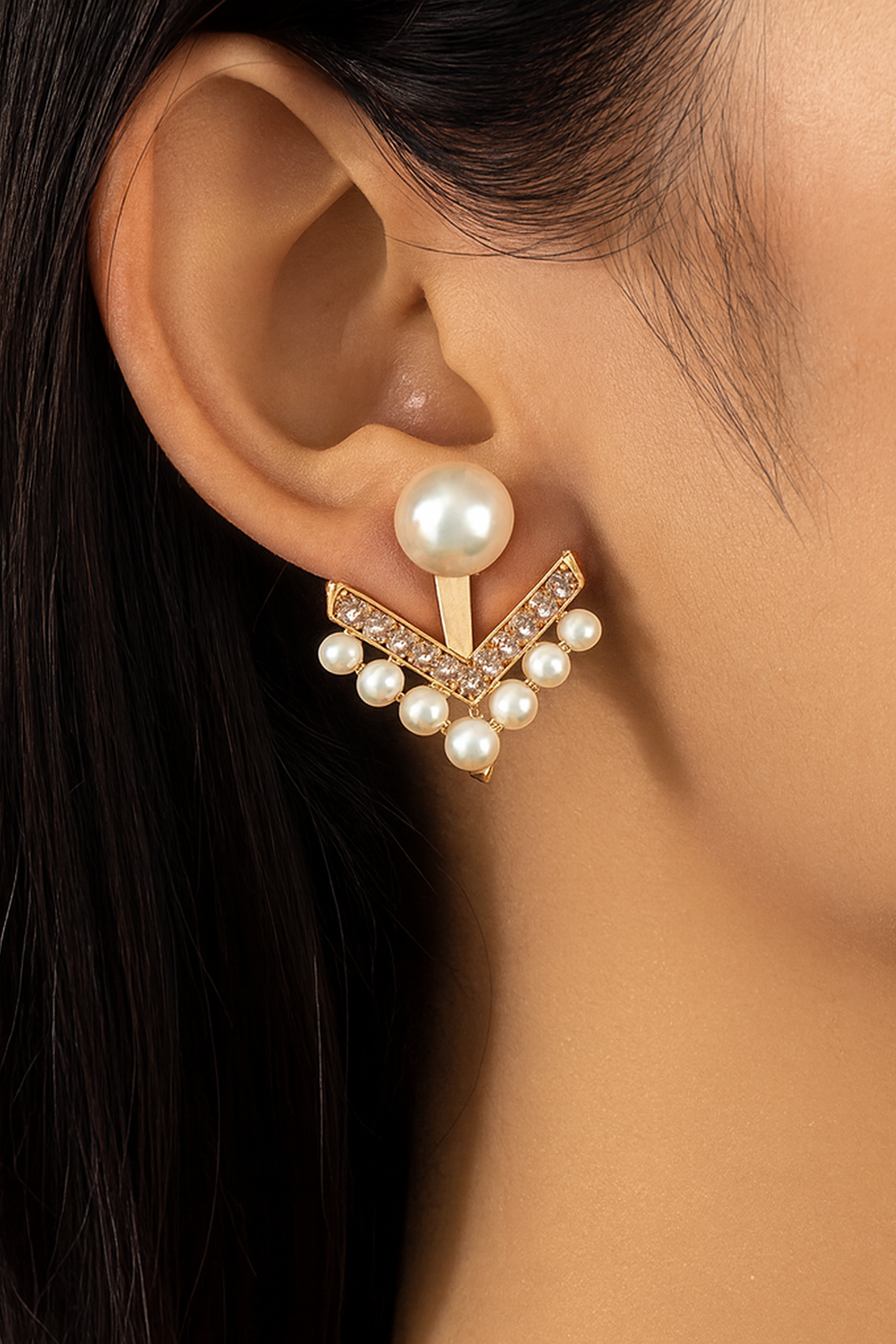 Pearl Crown V-Stud Earrings