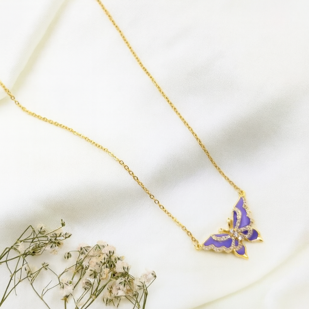 Purple Butterfly Pendant Necklace