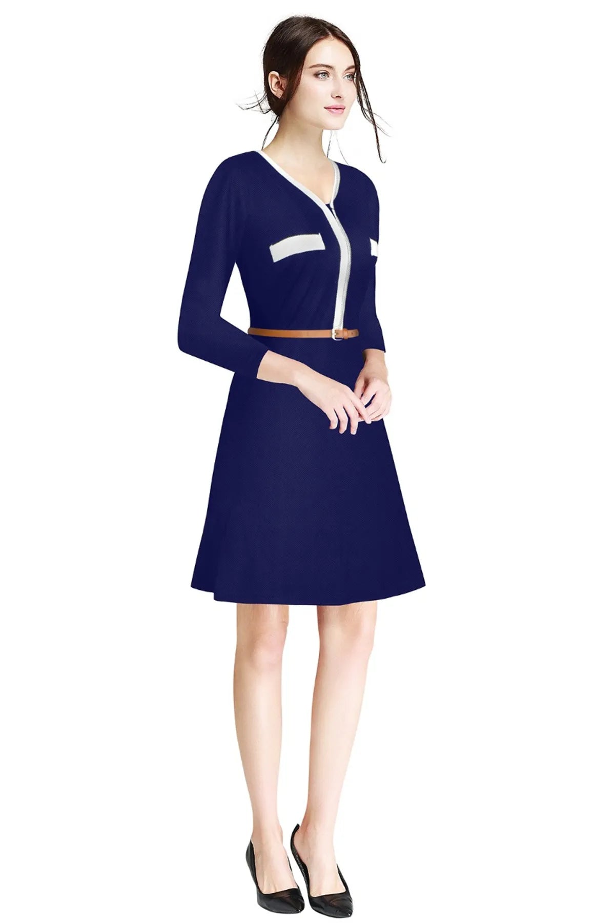 Women's Fit and Flare Midi Knee Length Dress