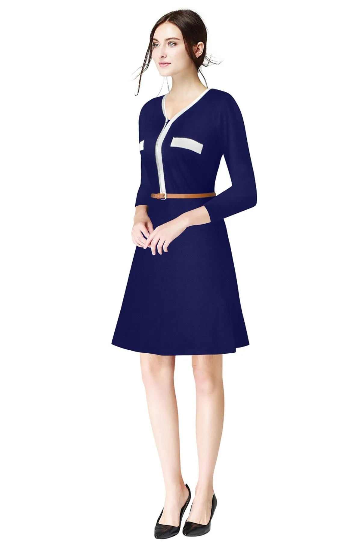 Women's Fit and Flare Midi Knee Length Dress