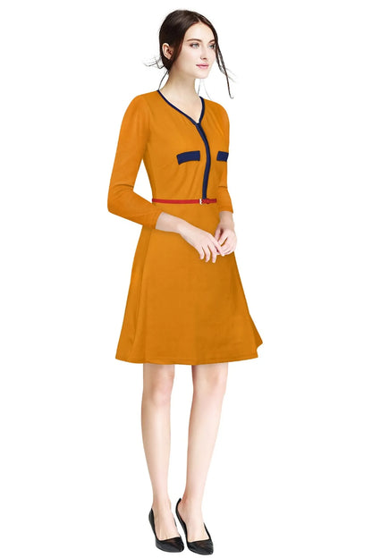 Women's Fit and Flare Midi Knee Length Dress