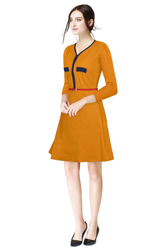 Women's Fit and Flare Midi Knee Length Dress