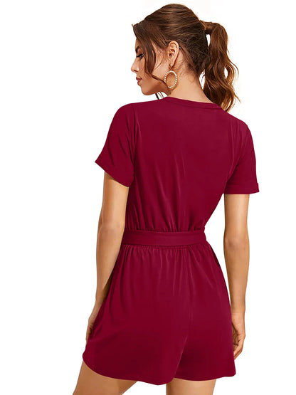 Round Neck Playsuit With Waist Tie-Ups