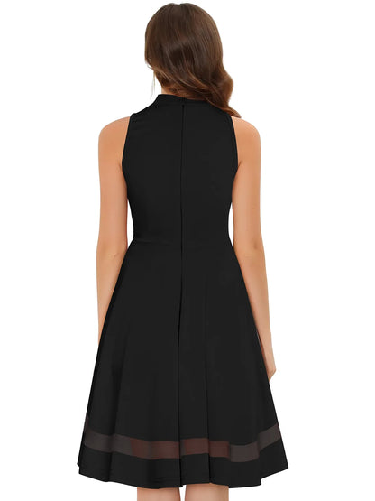 Sleeveless Flare Dress with Sheer Hem