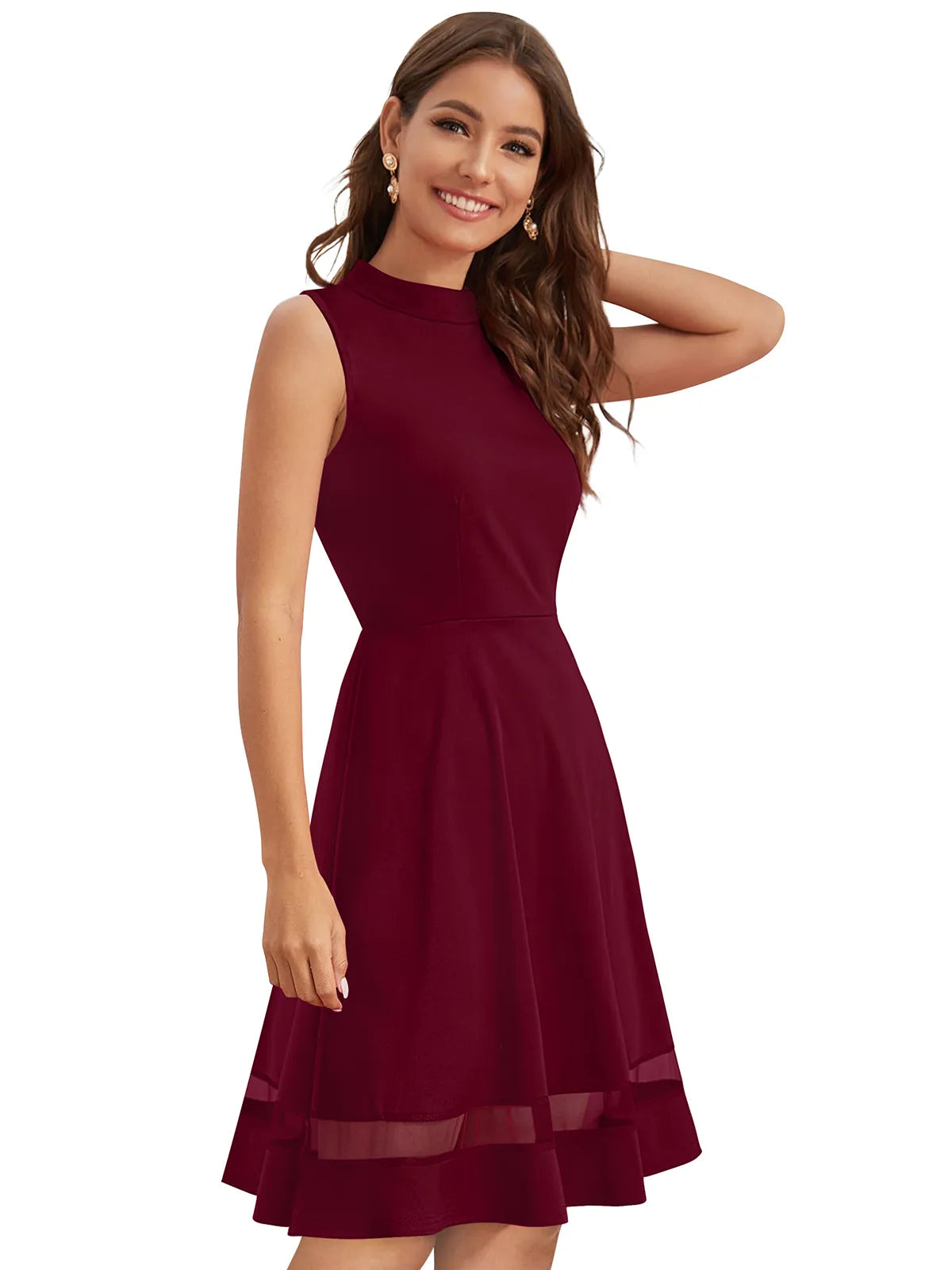 Sleeveless Flare Dress with Sheer Hem