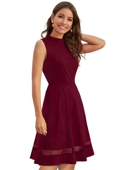 Sleeveless Flare Dress with Sheer Hem