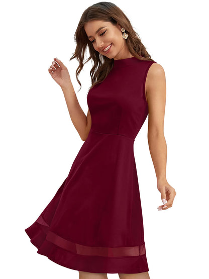Sleeveless Flare Dress with Sheer Hem