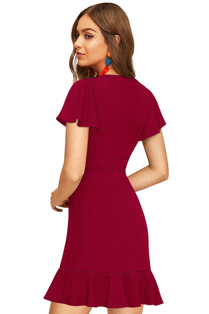 Women V-Neck Fit & Flare Dress with Ruffles