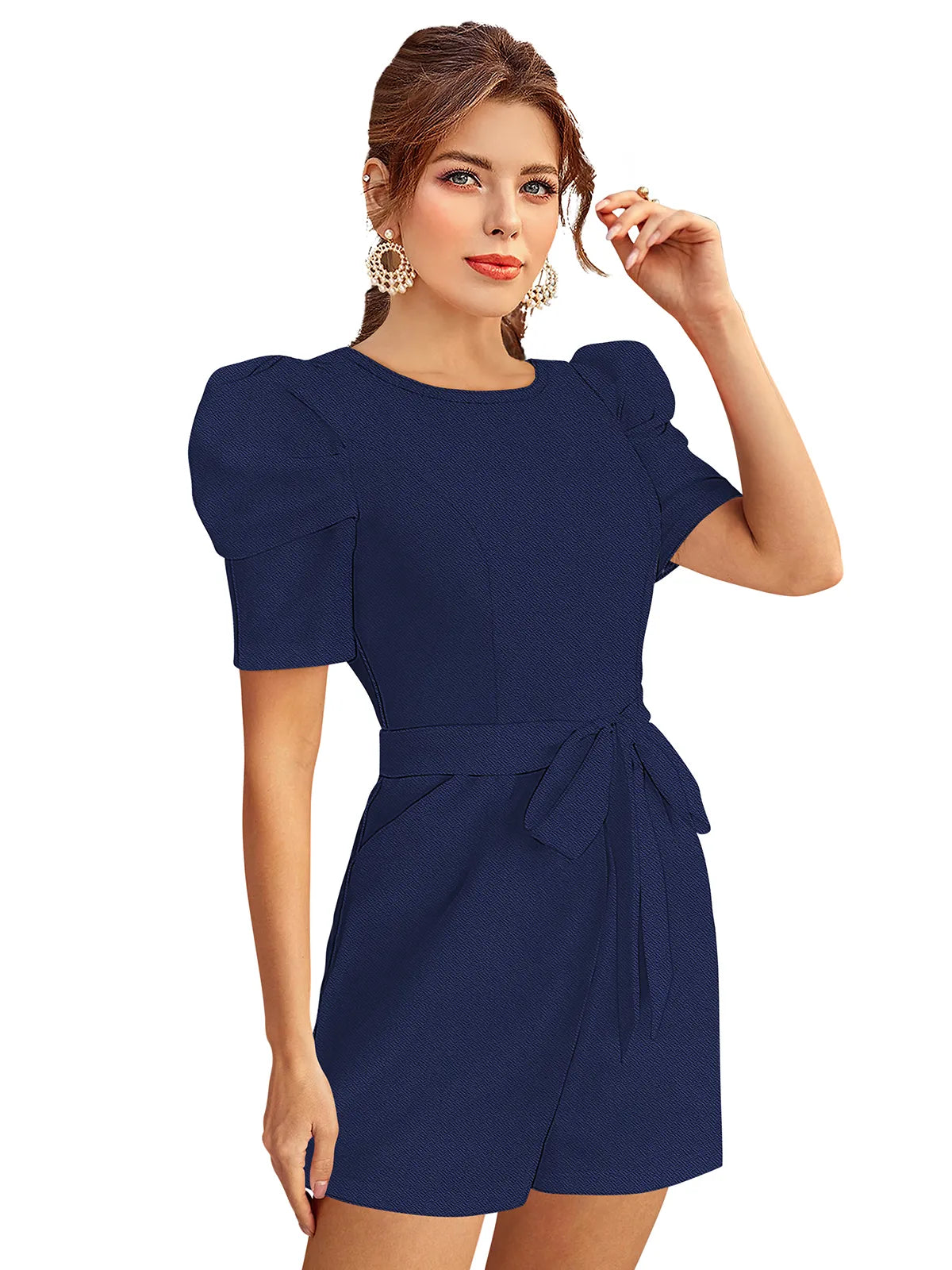 Round Neck Playsuit With Waist Tie-Ups