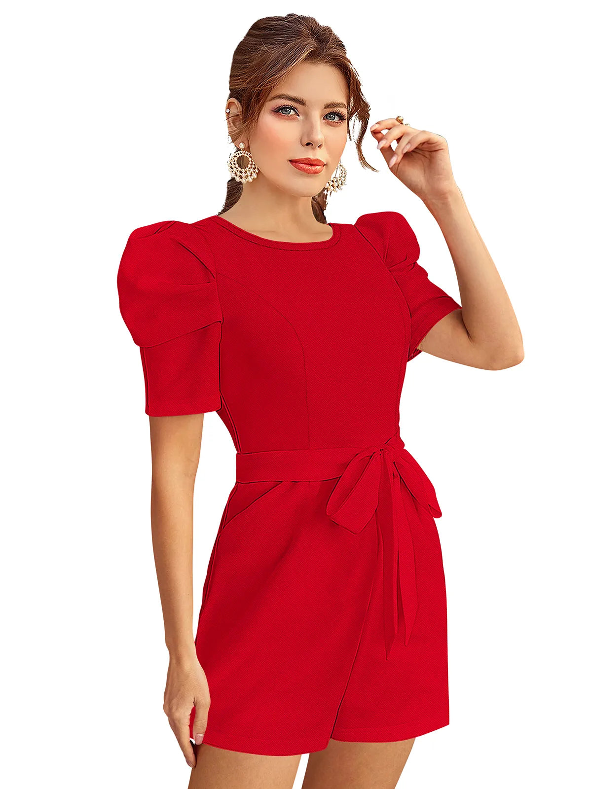 Round Neck Playsuit With Waist Tie-Ups
