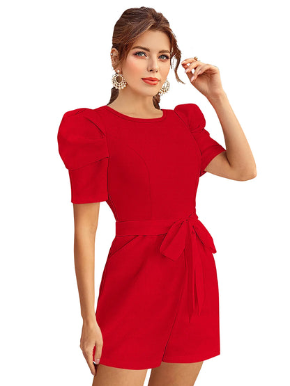 Round Neck Playsuit With Waist Tie-Ups