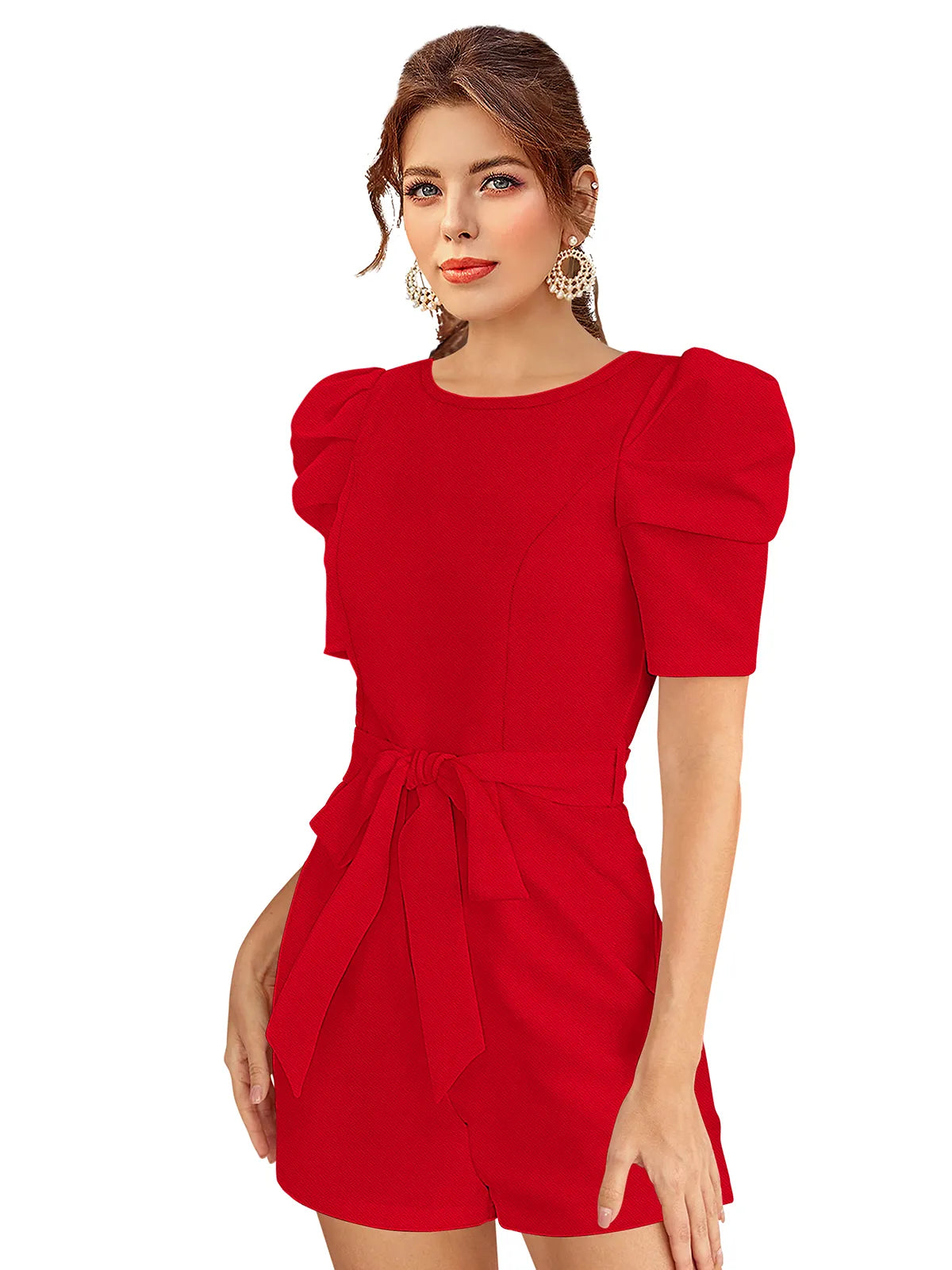 Round Neck Playsuit With Waist Tie-Ups