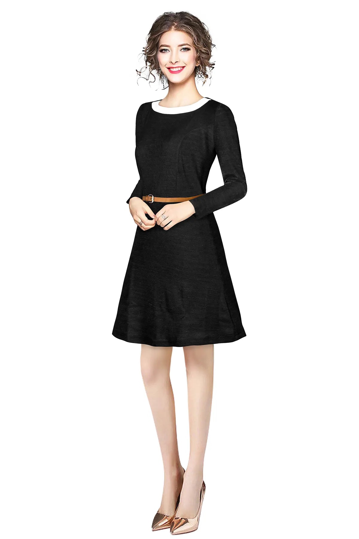 Solid Black Above Knee Dress