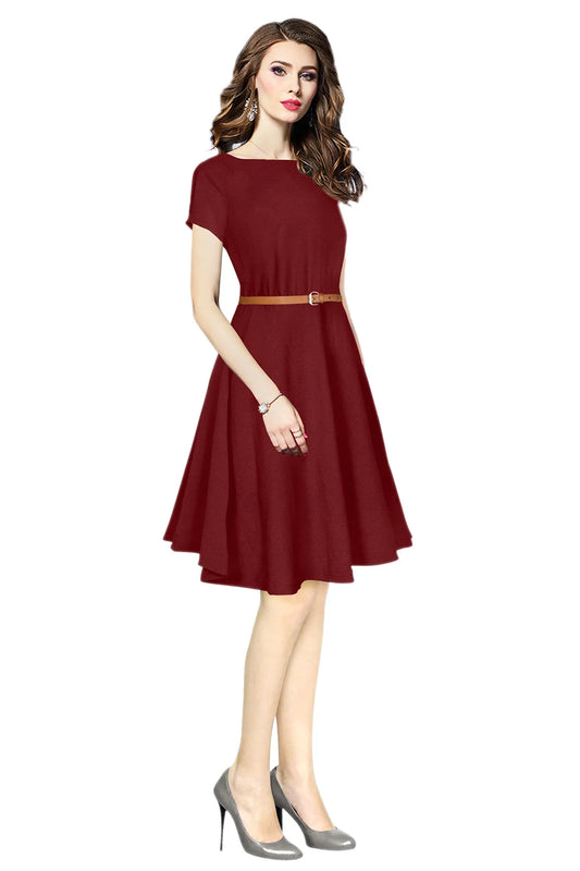 Women & Girl Knee Length Imported Materials Short Sleeve Skater Dress