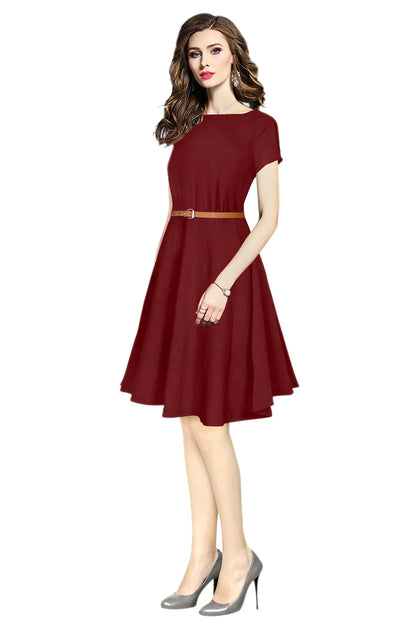 Women & Girl Knee Length Imported Materials Short Sleeve Skater Dress