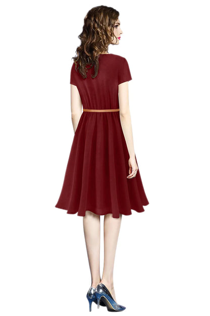 Women & Girl Knee Length Imported Materials Short Sleeve Skater Dress