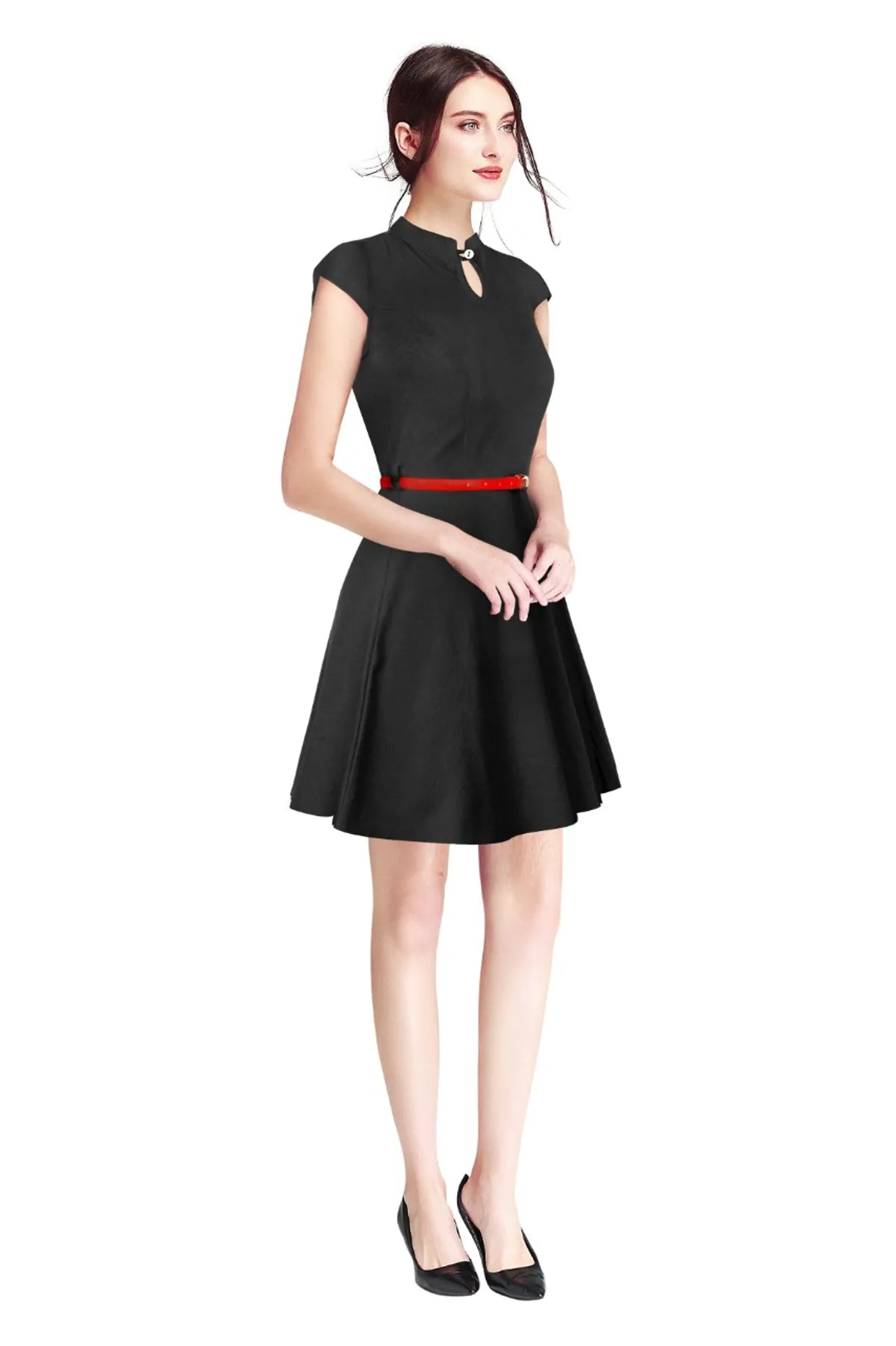 Black Fit & Flare Dress with Red Belt