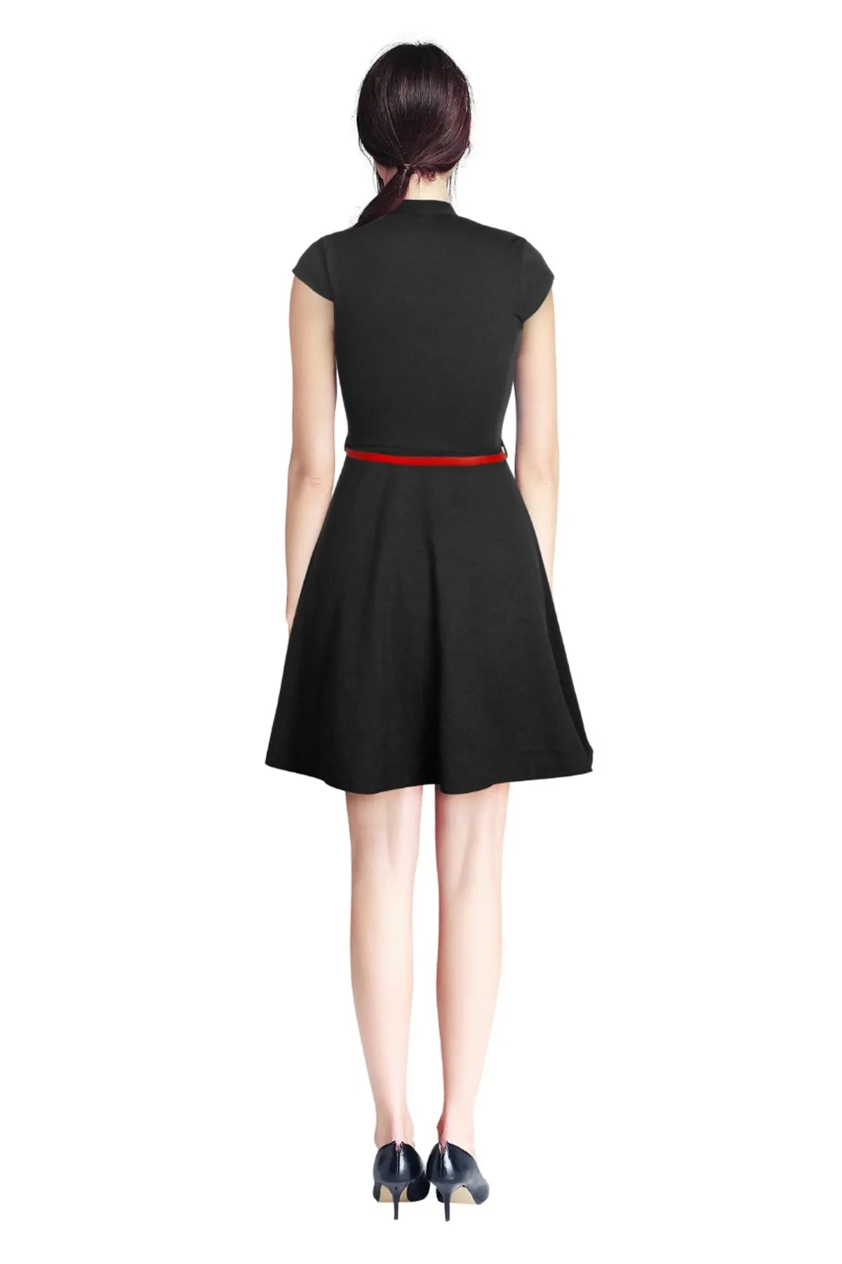 Black Fit & Flare Dress with Red Belt