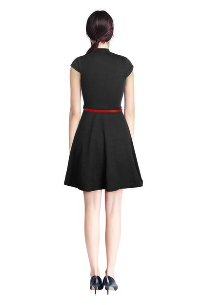 Black Fit & Flare Dress with Red Belt