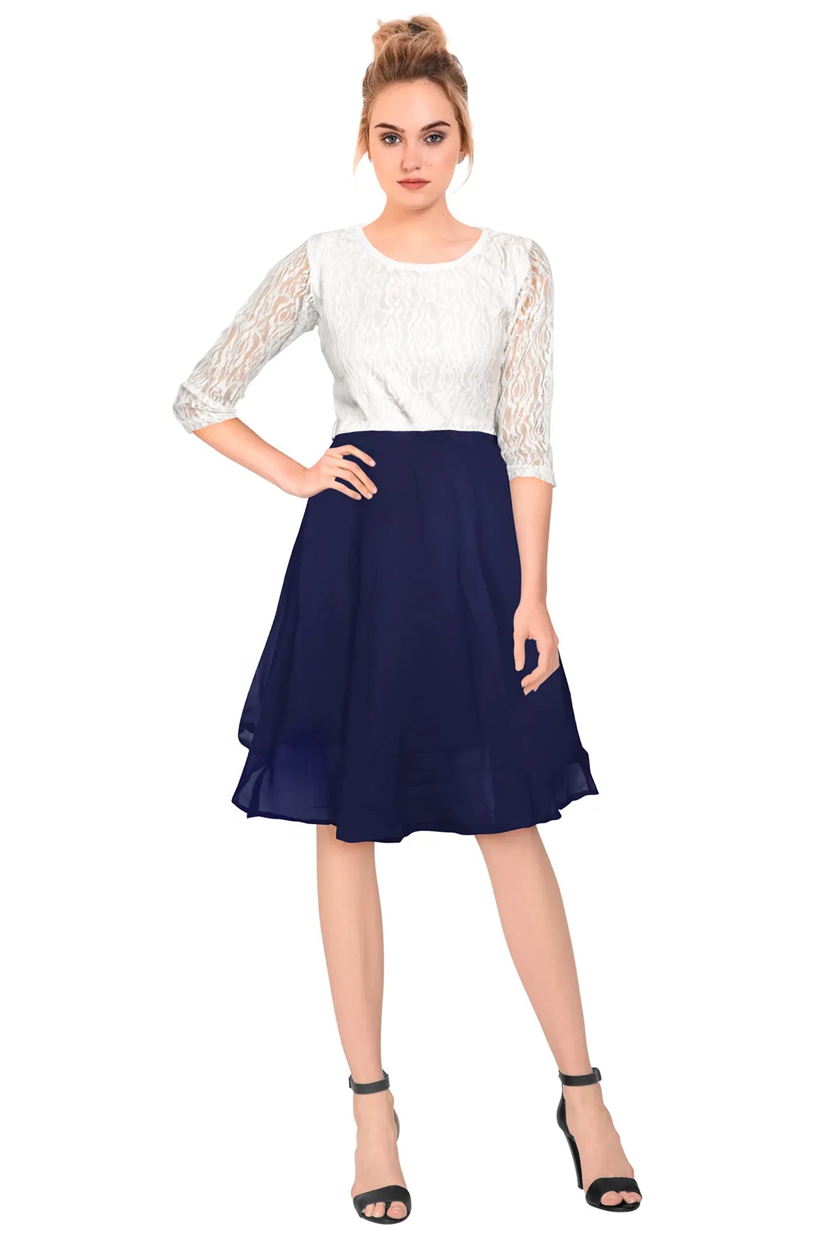 Women Fit and Flare Blue Dress