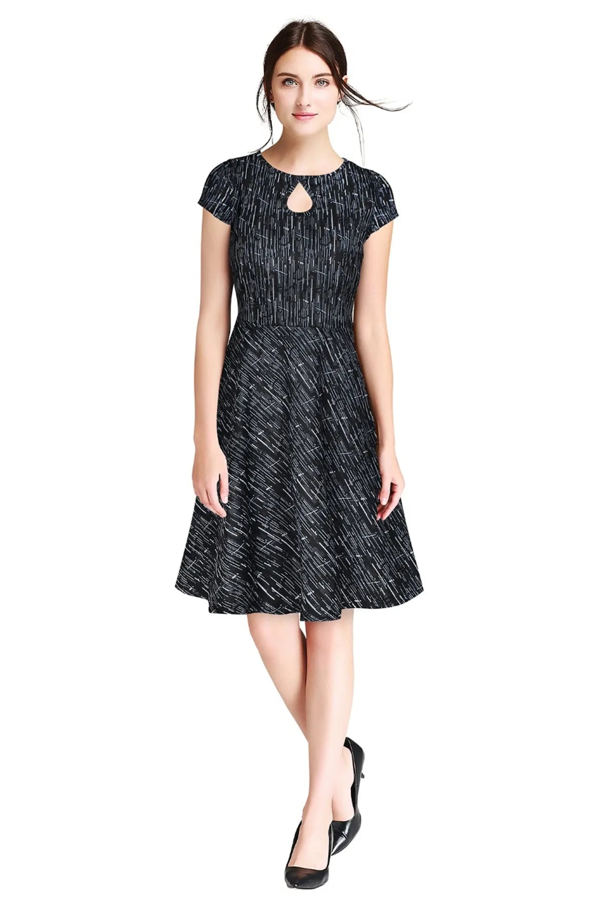 Black Fit & Flare Dress with Keyhole Neckline