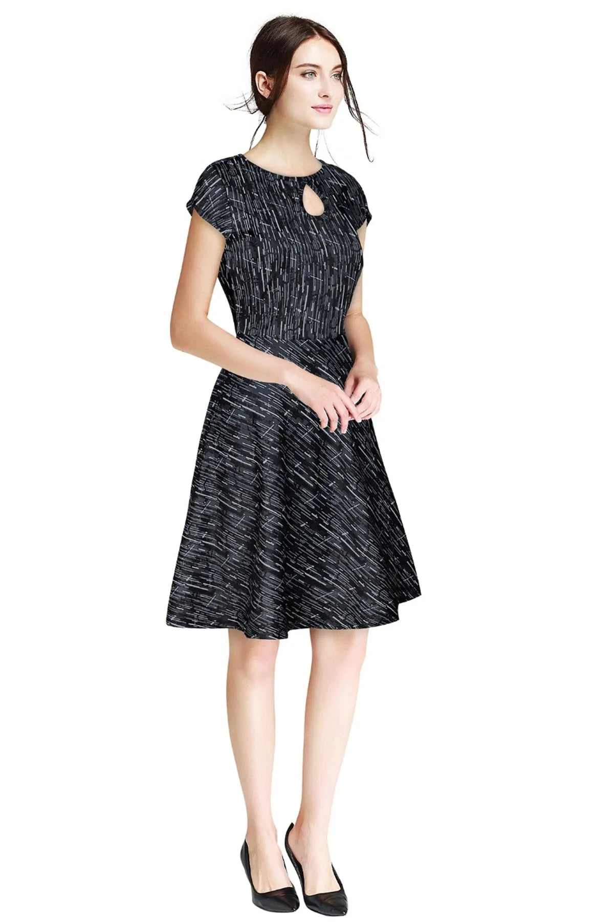 Black Fit & Flare Dress with Keyhole Neckline