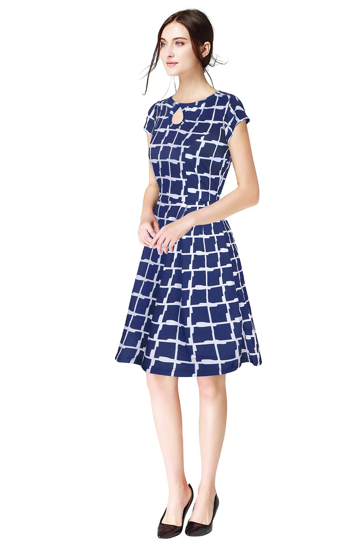 Women Checked Fit & Flare Dress with Round Neck